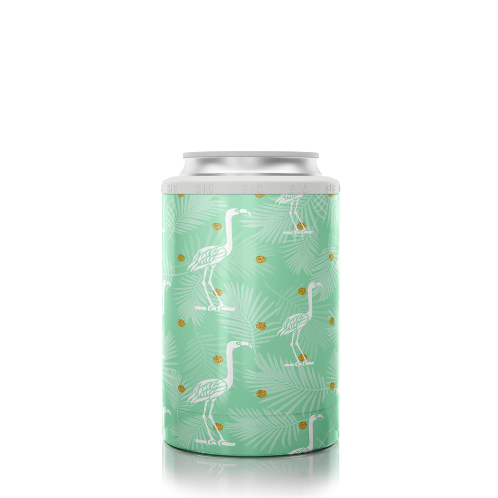 12 oz. Can Cooler Green Flamingos