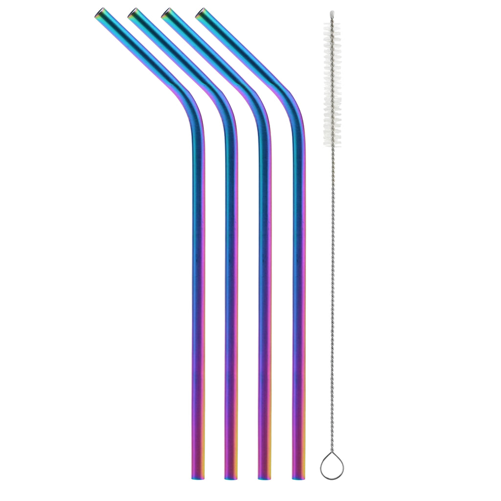 Curved Metallic Rainbow Stainless Steel Straws (40 pack)