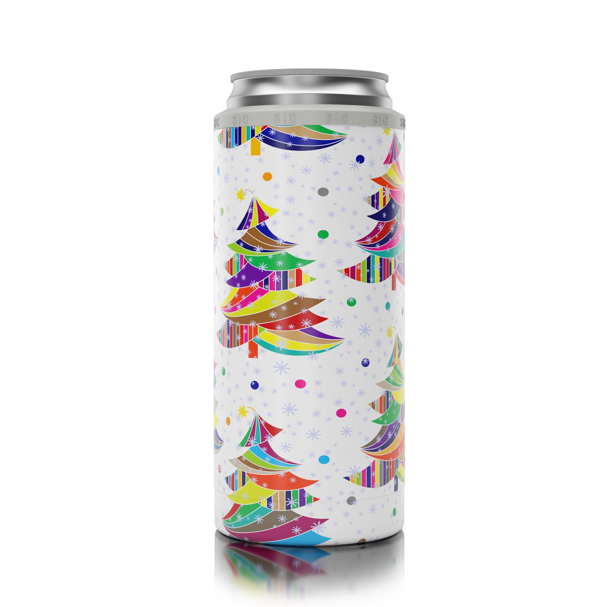 Slim Can Cooler Colorful Christmas Trees