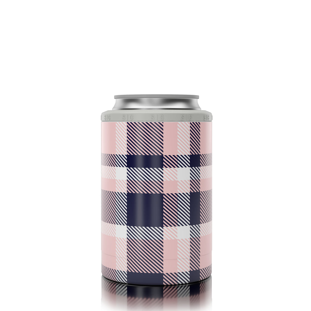 12 oz. Can Cooler Pink & Navy Plaid ( 12 pack )